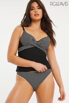 Figleaves Black Stripe Tailor Underwired Twist Front Tummy Control Tankini Top (A93040) | €27