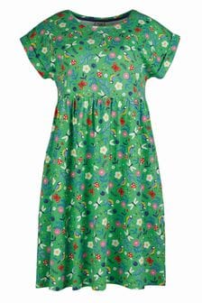 Frugi Green Organic Floral Callie Slub Dress (A93125) | $81
