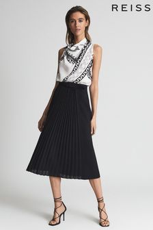 Reiss Black Drew Contrast Pleat Midi Skirt (A93386) | $474