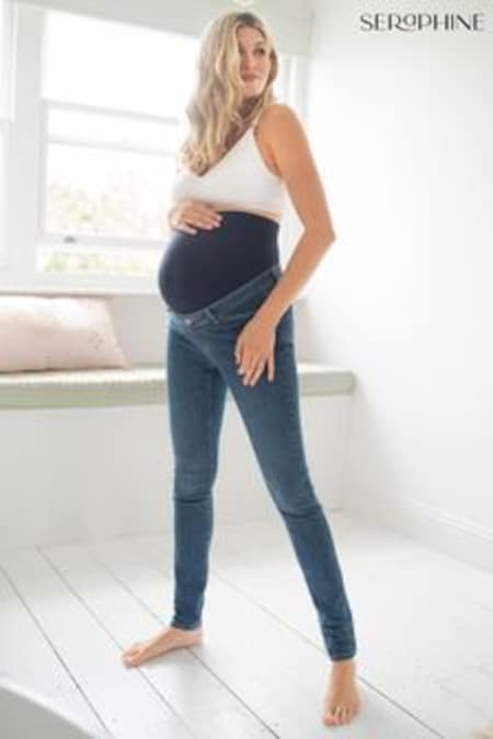 Seraphine Blue Organic Over Bump Skinny Maternity Jeans (A93802) | $107