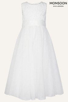 Monsoon Natural Alice Lace Bodice Tulle Maxi Dress (A93821) | €87 - €102