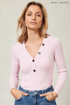 Mint Velvet Damen Figurbetonter Pullover mit V-Ausschnitt, Pink (A94006) | 37 €
