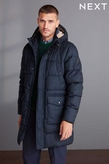 Navy Blue Textured Look Longline Puffer Jacket (A94056) | AED390