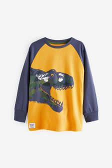Ochre Yellow Dino Raglan Long Sleeve T-Shirt (3-16yrs) (A94185) | 11 € - 17 €