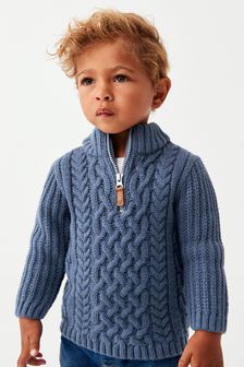Blue Cable Knit Zip Neck Top (3mths-7yrs) (A94210) | $26 - $29