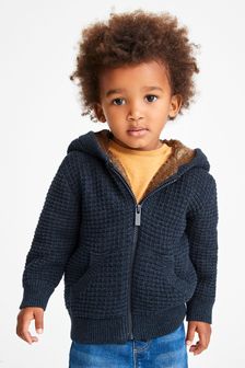 Blue Denim Teddy Lined Knitted Hoodie (3mths-7yrs) (A94215) | €16 - €18