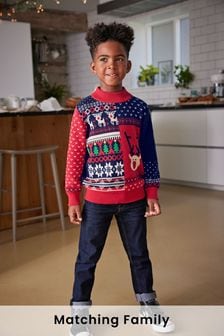 Red/Navy Blue Kids Matching Family Patchwork Christmas Jumper (3mths-16yrs) (A94239) | €11 - €16