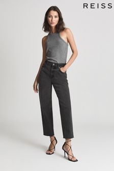 Reiss Washed Black Elle High Rise Straight Leg Jeans (A95187) | $181