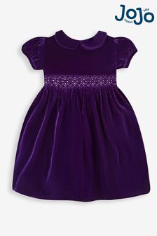 JoJo Maman Bébé Purple Velvet Smocked Party Dress (A95229) | OMR20