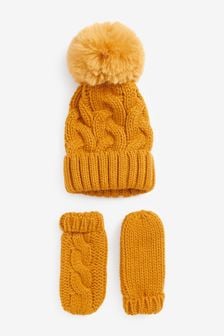 Ochre Yellow 2 Piece Knitted Hat And Mittens Set (3mths-6yrs) (A95504) | €5 - €5.50