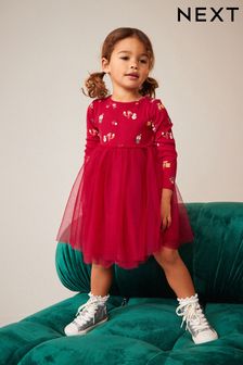 Rood Kerstmis - Tutu-jurk met print en lange mouwen (3 mnd-7 jr) (A95609) | €25 - €28