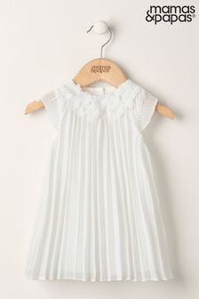 Mamas & Papas Newborn Girls White Pleated Dress (A95624) | €32