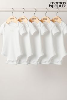 Mamas & Papas White Short Sleeve Cotton Bodysuits 5 Pack (A95669) | kr156