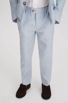 Reiss Soft Blue Kin Junior Slim Fit Linen Adjustable Trousers (A95765) | AED346