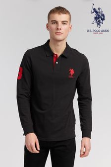 U.s. Polo Assn. Player 3 Langärmeliges Polo-Shirt in normaler Passform, Schwarz (A95990) | 78 €