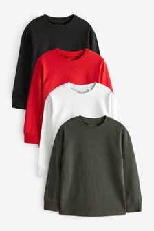 Red/Navy Blue 4 Pack Long Sleeve Embroidered Stag Cosy T-Shirts (3-16yrs) (A96169) | $41 - $64
