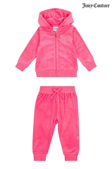 Juicy Couture Velours-Trainingsanzug aus Kapuzenjacke mit Reissverschluss und Jogginghose, Pink (A96328) | 67 €
