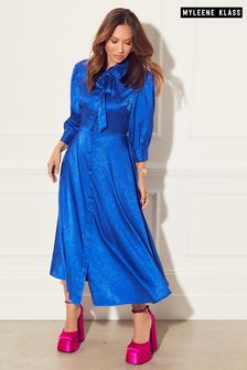 Myleene Klass Blue Tie Neck Satin Shirt Dress (A96346) | €22