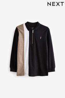 Black/Tan Brown Colourblock Long Sleeve Polo Shirt (3-16yrs) (A96444) | AED47 - AED64