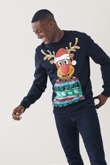 Navy Blue Christmas Reindeer Sweatshirt Jumper (A96455) | 15 €