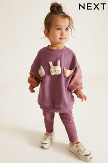 Vijolična - Komplet puloverja in legic z motivom junaka (3 mesecev–7 let) (A96489) | €15 - €19