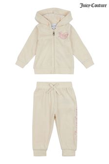 Juicy Couture Cream Velour Zip Through Hoodie And Joggers Tracksuit Set (A96609) | 71 €