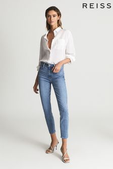 Reiss Pale Blue Hoxton Ankle Paige High Rise Crop Skinny Jeans (A96631) | SGD 464