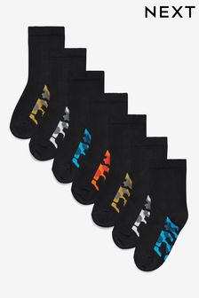 Black Camouflage Footbed 7 Pack Cotton Rich Socks (A96866) | 4,940 Ft - 5,980 Ft