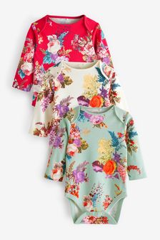 Green/Red Floral 3 Pack Long Sleeve Baby Bodysuits (A96932) | 17 € - 23 €
