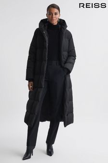 Reiss Black Larissa Long Belted Puffer Coat (A96970) | SGD 1,097