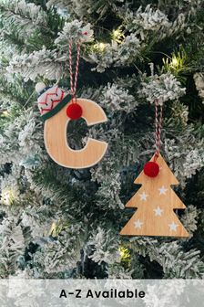 Set of 2 Natural Christmas Wooden Monogram Baubles (A97187) | KRW6,000