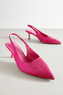 Pink Forever Comfort Jewel Studded Slingback Kitten Heels (A97266) | 28 €