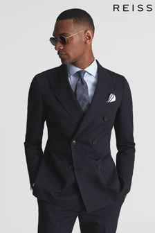 Reiss Navy Class Double Breasted Cotton-Linen Blazer (A97389) | OMR224
