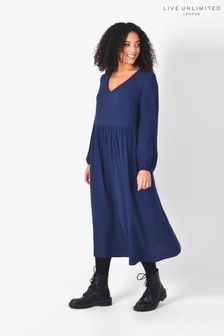 Live Unlimited Curve Blue V-Neck Midi Dress (A97509) | $74