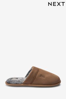 Stag Faux Fur Lined Mule Slippers