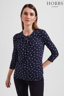 Hobbs Blue Julia Printed Long Sleeved T-Shirt (A97586) | OMR23