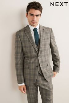 Taupe Brown Slim Fit Check Suit (A98008) | €37