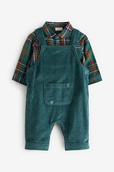 Teal Check Cord Dungarees With Bodysuit (0mths-2yrs) (A98054) | $38 - $41