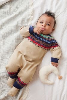 Brown Fairisle Knitted Baby Romper (0mths-2yrs) (A98119) | $36 - $39
