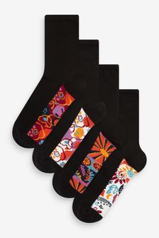 Black Bright Pattern Footbed Ankle Socks 4 Pack (A98439) | €13