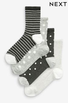Grey Sparkle Spot/Stripe Sparkle Pattern Ankle Socks 5 Pack (A98443) | €15.50