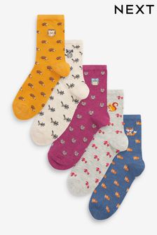 Woodland Animals Patterned Ankle Socks 5 Pack (A98446) | €14
