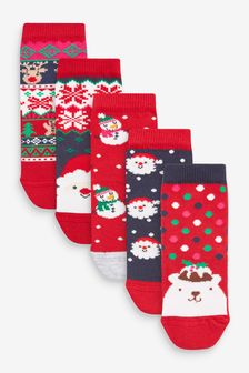 Red 5 Pack Cotton Rich Christmas Ankle Socks (A98474) | $13 - $16