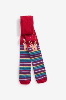 Red Cotton Rich Christmas Reindeer Tights (A98565) | $9 - $11