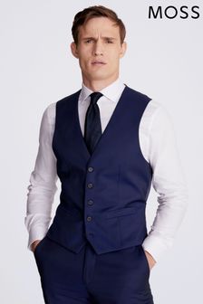 Moss Blue Tailored Fit Ink Stretch Waistcoat (A98587) | SGD 92