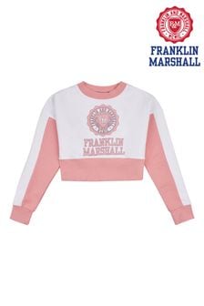 Franklin & Marshall White Cropped Deep Hem BB Crew Sweatshirt (A98631) | $40 - $57