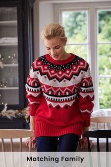 Rdeča z vzorcem fairisle - Božični pulover (A98731) | €35