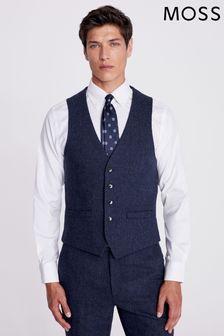 MOSS Slim Fit Blue Donegal Suit Waistcoat