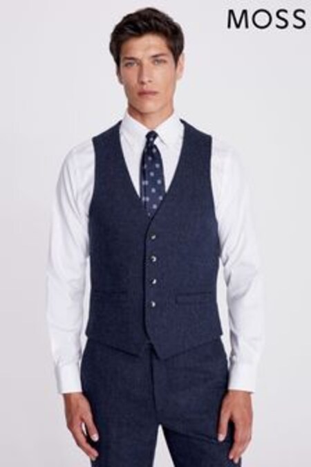 MOSS Slim Fit Blue Donegal Suit: Waistcoat (A98892) | $213