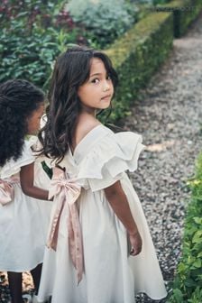 Angel & Rocket White/Pink Taffeta Ruffle Bow Sylvie Dress (A99014) | $120 - $137